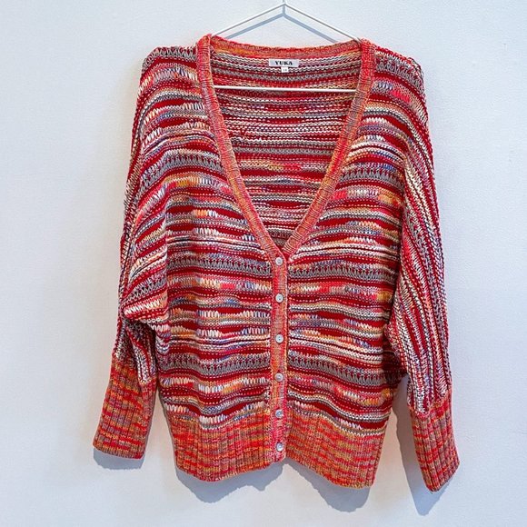 Yuka Knitted Button Down Multi-Colored Cardigan Fall Sweater Sz T4 Large - Picture 1 of 7